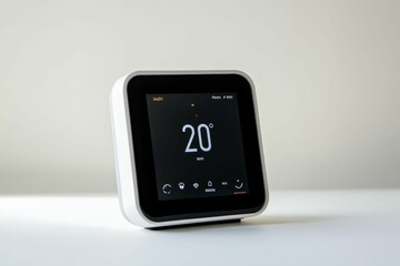 White thermostat displaying 20 degrees.