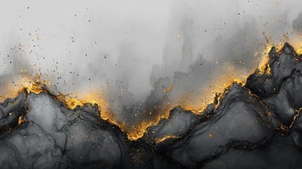 Abstract artwork featuring black and gold fluid shapes with a smoky background.