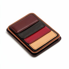 Multicolored leather wallet, layered design.