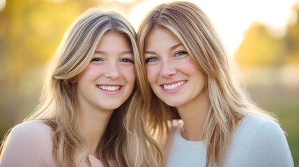 Obraz premium Smiling Mother and Daughter Portrait: A Moment of Love and Connection