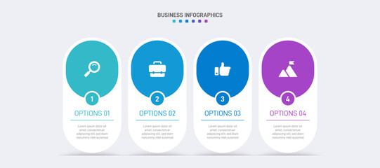 Horizontal progress bar featuring 4 arrow-shaped elements, symbolizing the four stages of business strategy and progression. Clean timeline infographic design template. Vector for presentation