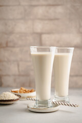 Tiger nut milk. Refreshing cold drink from Valencia. Horchata de chufa. Horchata with rice