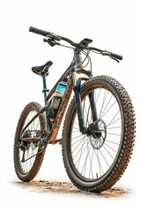Fototapeta premium Muddy mountain bike isolated on white.