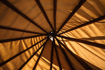 Inside tipi, pole structure,  within Mauthe Unit, Northern Kettle Moraine State Forest, Cambellsport, Wisconsin © Drake Fleege