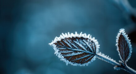 Frosty winter morning with delicate ice crystals on leaves