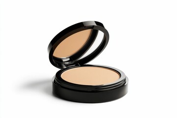 Black compact with beige powder foundation.