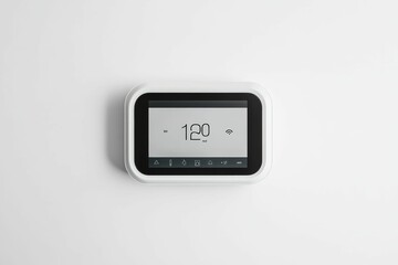 White thermostat with digital display.