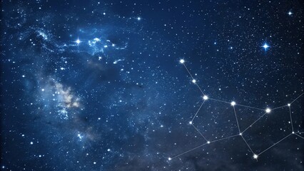 Dark blue black background with twinkling stars and constellations in white and silver, celestial bodies, night atmosphere, galaxy, sparkling stars