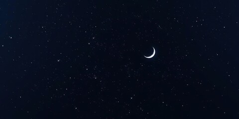 Dark canvas of the starry night sky with twinkling stars and a bright crescent moon, astronomy, depth