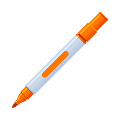 Orange whiteboard permanent marker pen with cap off. School supplies, stationery, drawing, writing tool concept. Flat vector illustration isolated on a white background with copy space