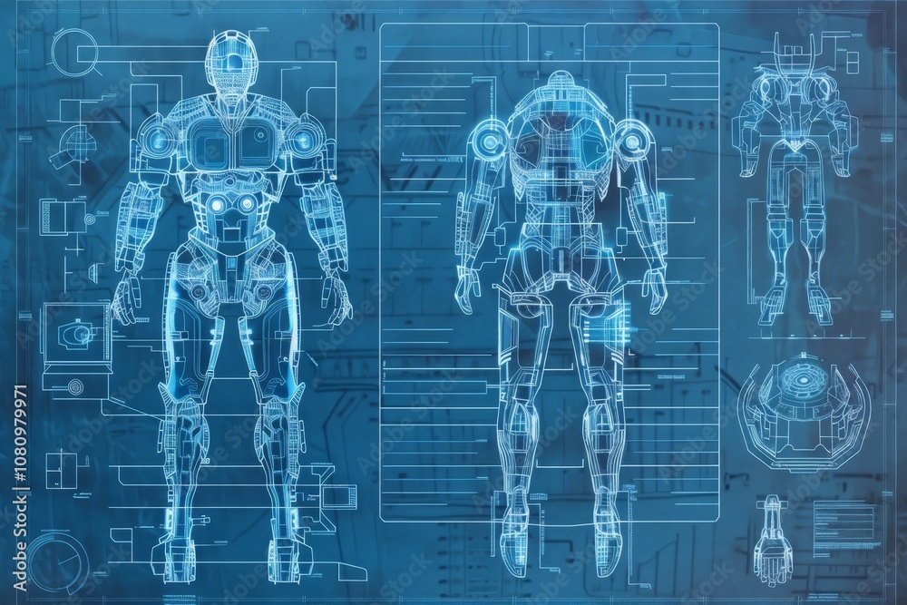 Poster a blueprint diagram of an advanced robotics prototype a blueprint diagram of an advanced robotics pr