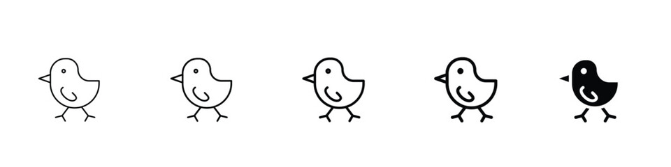 Set 5 chick icons 1 unexpanded vector 1 silhouette, Minimalist chick silhouette icon on a solid background, featuring clean lines and simple design