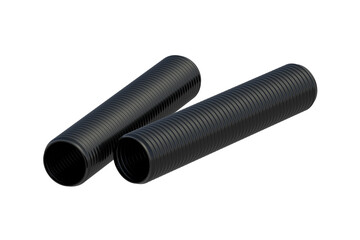 Two corrugated hoses isolated on white background. Hdpe pipes. Plastic tube. 3d render