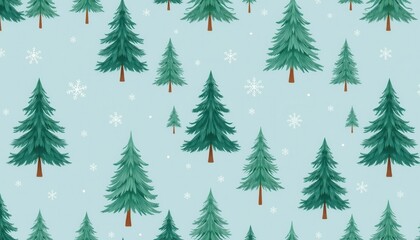 Obraz premium Winter forest seamless pattern with pine trees and snowflakes