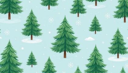 Obraz premium Winter forest seamless pattern with pine trees and snowflakes