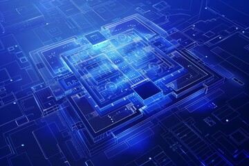 A detailed blueprint plan for a modern, state-of-the-art medical facility A blueprint plan for a cutting-edge medical facility