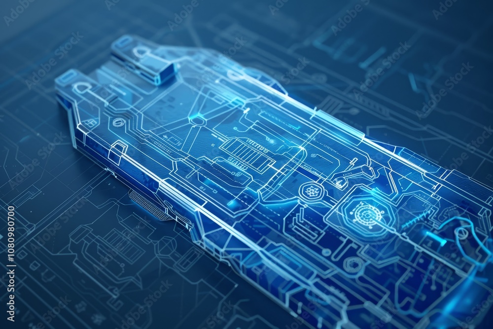 Poster a 3d rendering of a sleek and innovative pro design blueprint a blueprint rendering of a sleek and i