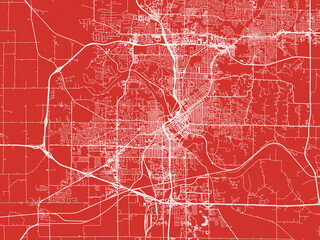 Christmas Map of Cedar Rapids Iowa, USA in Snowy White on Festive Red Background.