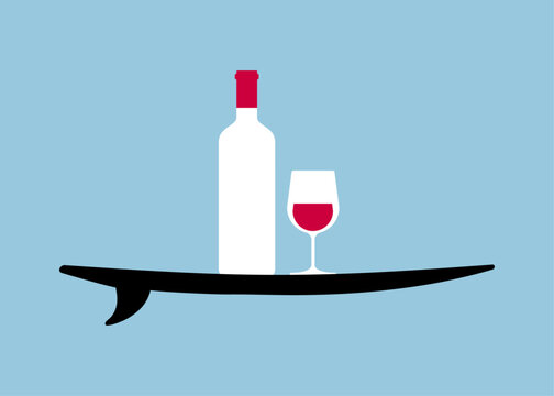 surfboard with wine bottle and glass clip art preview