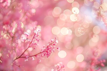Fototapeta premium Close-up image of delicate pink blossoms with a soft, blurred pink background, creating a bokeh effect A bokeh effect creating a soft, blurred pink background