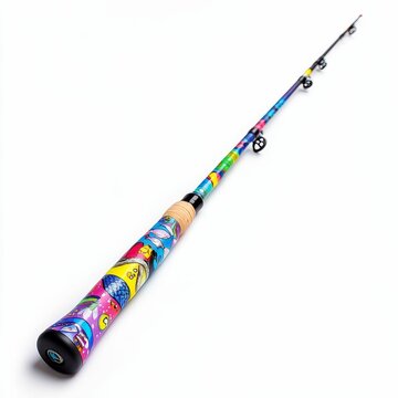 recommend clip art: Colorful fishing rod on white background.