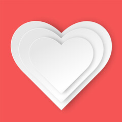 A white layered heart with a shadow on a pink background. The paper heart effect. The concept of Valentine's Day. Vector EPS 10.