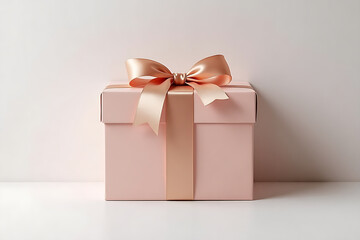Obraz premium Elegant gift box with a satin ribbon, perfect for celebrations and special occasions, set against a minimalist background