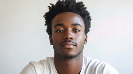 Obraz premium Portrait of a Young African American Man Against a Minimalist Background, Capturing the Essence of Confidence and Modern Style in High-Quality Imagery