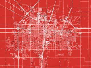 Christmas Map of Champaign Illinois, USA in Snowy White on Festive Red Background.