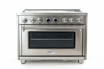 Fototapeta premium Stainless steel range with oven door open.