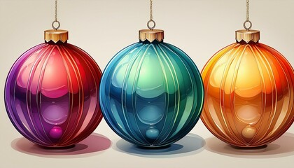 Isolated colorful shiny Christmas holiday bauble ornaments