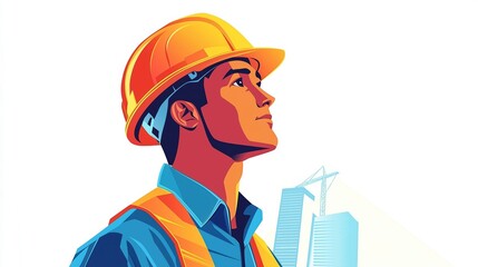 Construction Worker Illustration with Hard Hat and Safety Vest