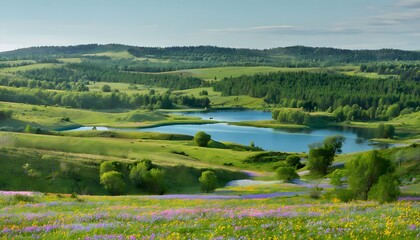 Obraz premium The Peaceful Landscapes of Zemaitija National Park Characterized by Rolling Hills