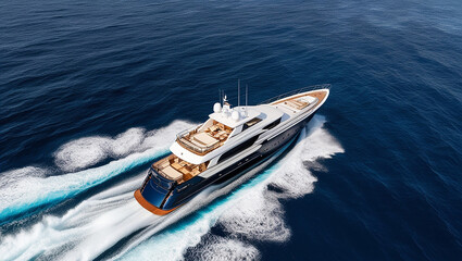 A luxurious yacht gliding through deep blue ocean waters generated with AI.