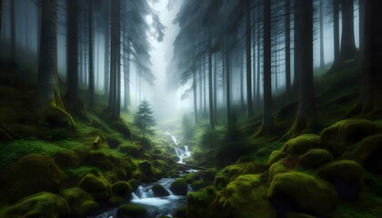 Fototapeta premium fog in the forest, misty morning in the forest, fog in nature