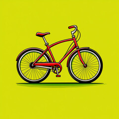 Obraz premium Stylized red bicycle on yellow background, perfect for logos, icons, and design projects emphasizing eco-friendly transportation.