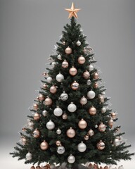 Decorated christmas tree with ornaments and lights, PNG style, transparent background for festive holiday designs