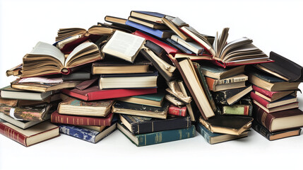 A pile of various vintage and modern books stacked in a disorganized heap.