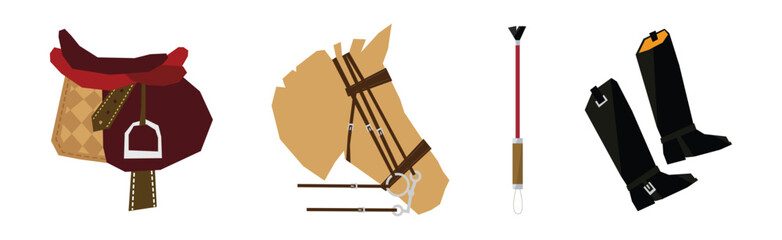 Equestrian Sport Equipment and Horse Riding Gear Vector Set