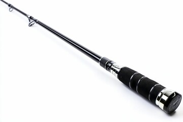 Black fishing rod on white background.