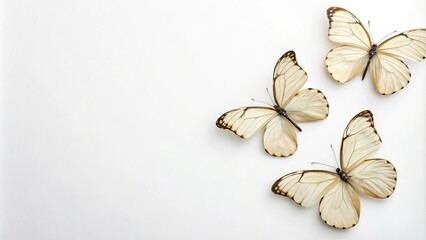 Fototapeta premium Delicate butterflies on white background, beauty, organic, nature, color