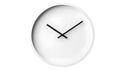 Simple white wall clock on a transparent background. isolated background.