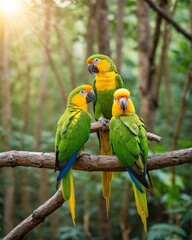 Green parrot Great-Green Macaw, Ara ambigua. Wild rare bird in the nature habitat, sitting on the branch in Costa Rica.