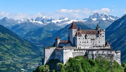 Fototapeta premium Picturesque Vaduz Castle Surrounded by Green Valleys and Majestic Mountains