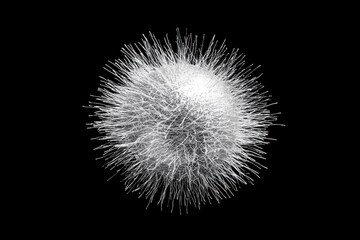 Abstract macro model of a fluffy ball, white round particle of a natural object, virus or germ
