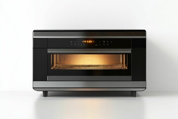 Fototapeta premium Black oven with illuminated interior.