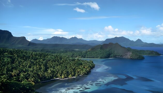 The Tranquil Shores of Pohnpei with Dense Tropical Rainforest