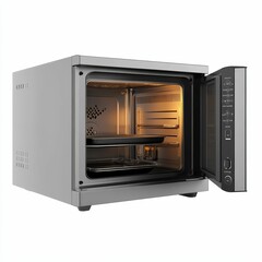 Fototapeta premium Open stainless steel oven with light.