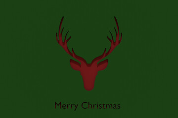 Paper Cut Out Merry Christmas Deer Head Illustration on Green Background. 3d render