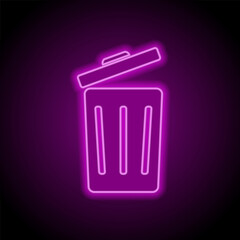 Trashcan simple icon vector. Flat design. Purple neon on black background